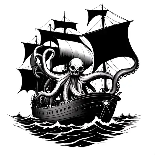 Gothic Style Octopus Sinking A Ship