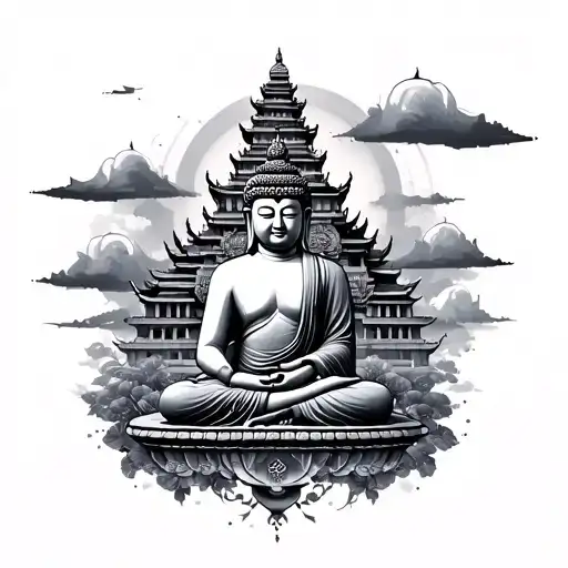 Buddha With Building In The Middle