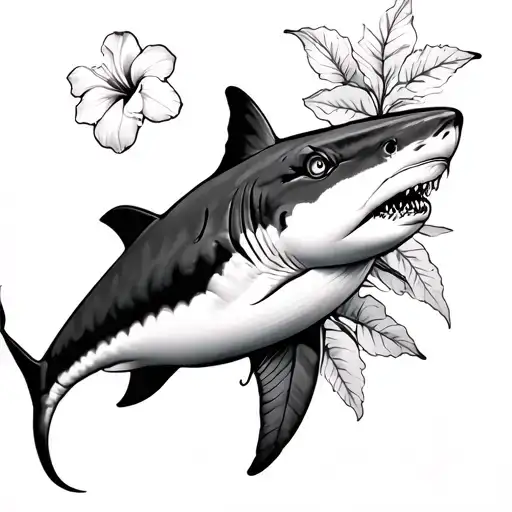 Hammerhead Shark With Hibiscus Flower