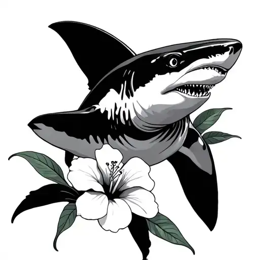 Hammerhead Shark With Hibiscus Flower Simple