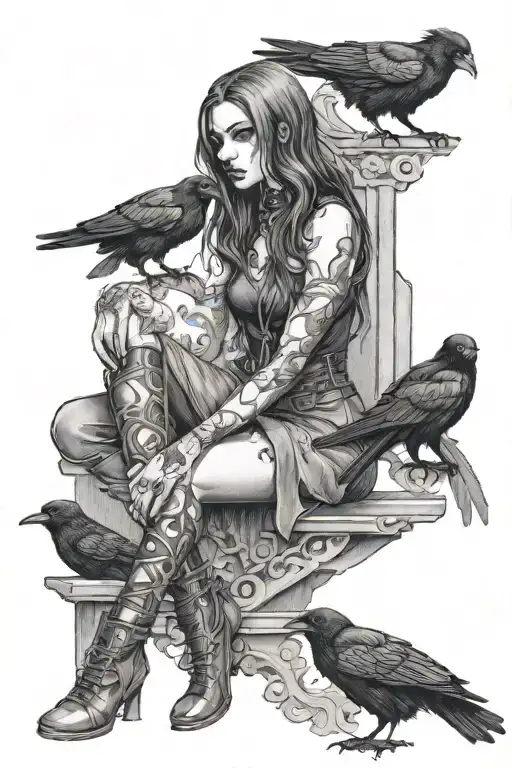 Goth Girl With Crows Sitting