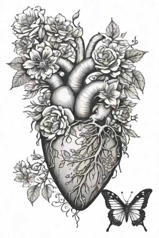 May And August Birth Flower Growing From Anatomical Heart And Tree With Flowers As A Focus