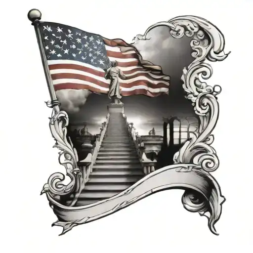 Staircase To Heaven And An American Flag