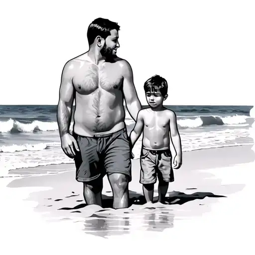 Father And Son On The Beach And Sand