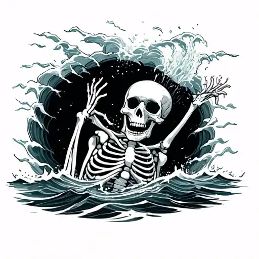 Skeleton Falling In The Ocean And Drowning