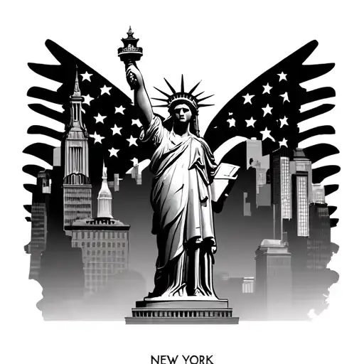 Statue Of Freedom With Iconic Places In Newyork