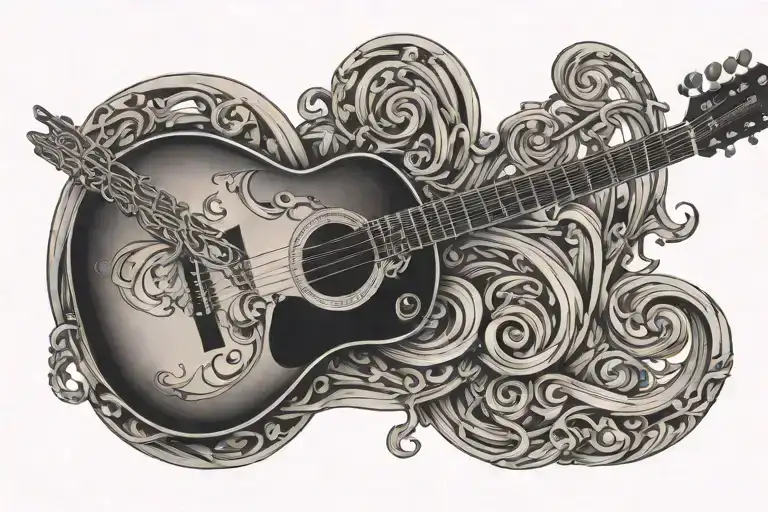Music Staff Acoustic Guitar Intertwined