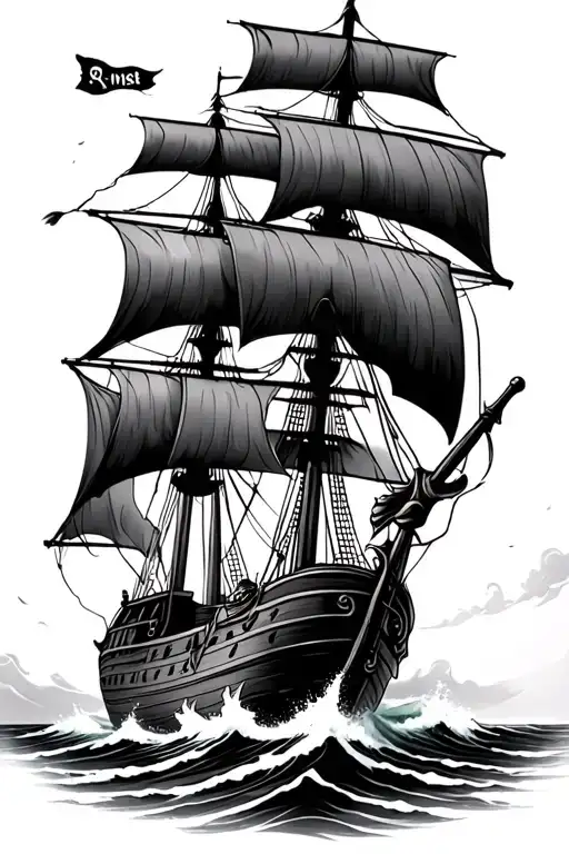 Pirate Ship Sailing Through Stormy Seas