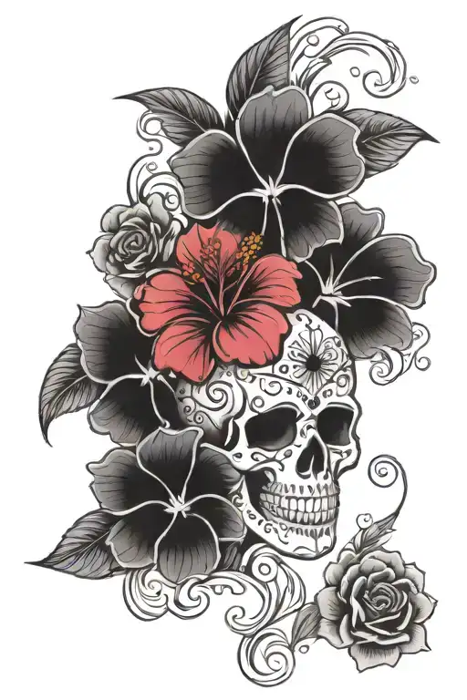 Hibiscus And Sugar Skull Strength Inspired Tattoo Featuring