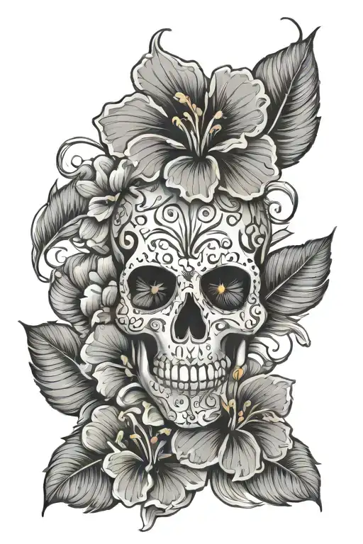 Hibiscus And Sugar Skull Strength Inspired Tattoo Featuring
