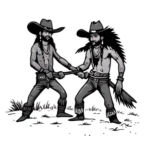 Cowboy And Indian Stick Figure Playing