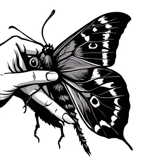 An Outline Of A Finger Touching A Moth Resting