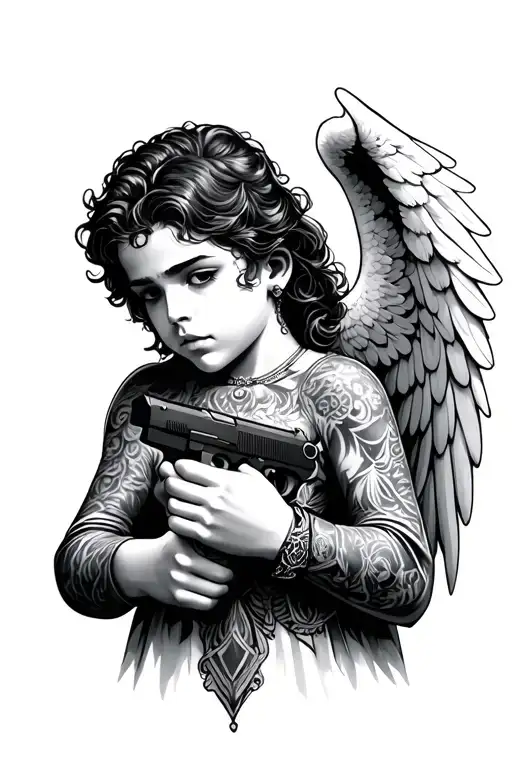 Angel With Gun In His Hands Holding
