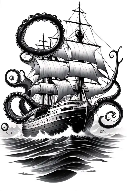 Ship Being Attacked By Octopus
