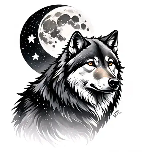 Wolf And Moon And Starry Heaven