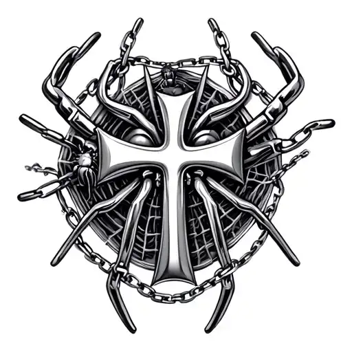 Chrome Hearts Cross & Chain And A Spider And A Spider Web On The Elbow