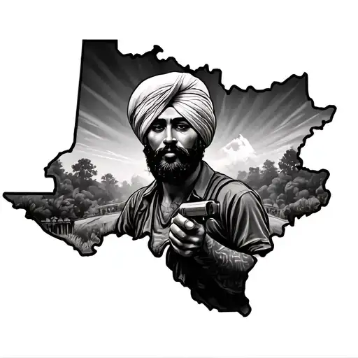 Punjab Map With Person With Gun
