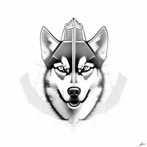 A Detailed Husky Portrait With A Construction Helmet