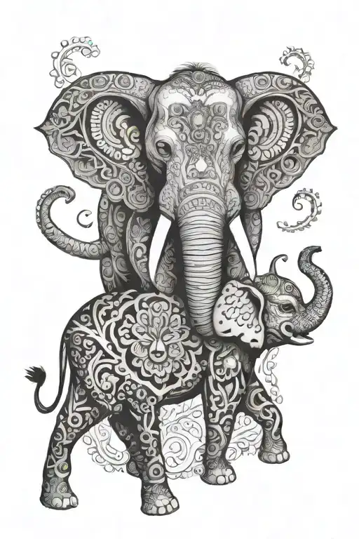 Mandala Elephant And Leopard Surrounded