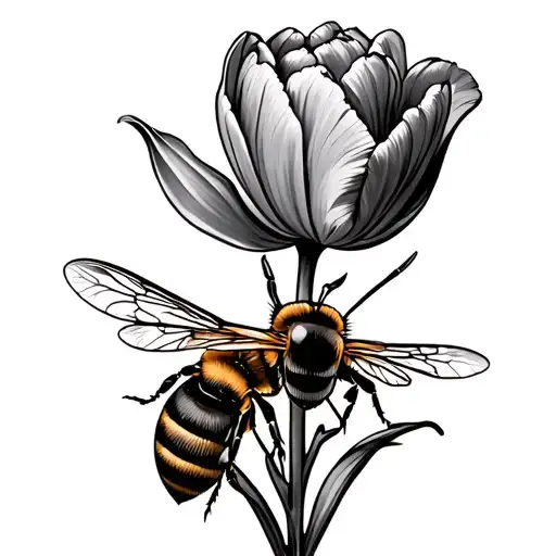 Tulip And Bee Pollinating