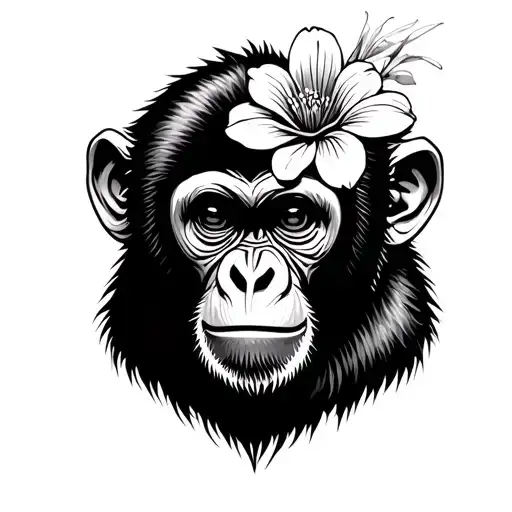 Monkey With A Flower On The Head Emerging