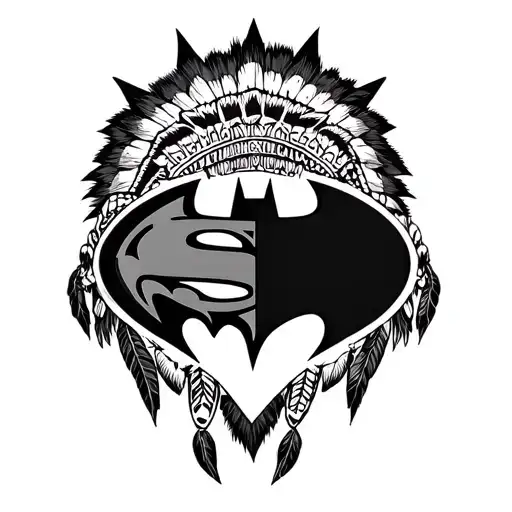 Batman And Superman Logos Together With A Native American Twist