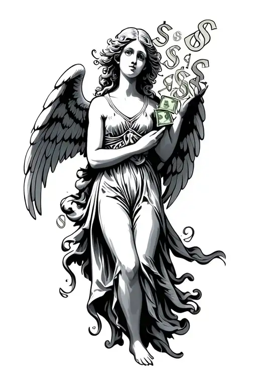 Simple Angel Holding Money And Dollar Signs And Spider Web