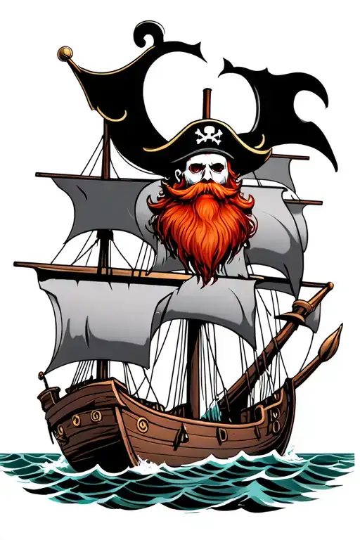 Viking Ship With Pirate Zombie Red Beard Captain