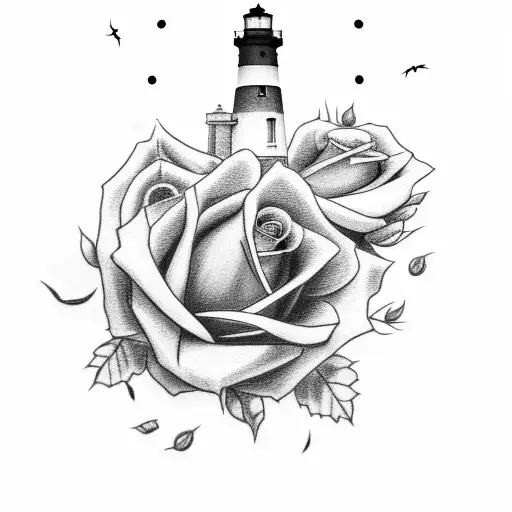 A Lighthouse Surrounded By A Bed Of Roses