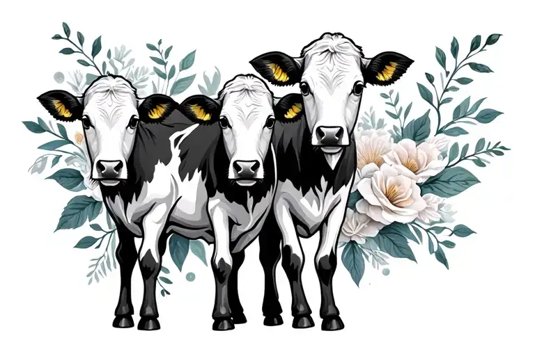 Two Calves With Floral Background