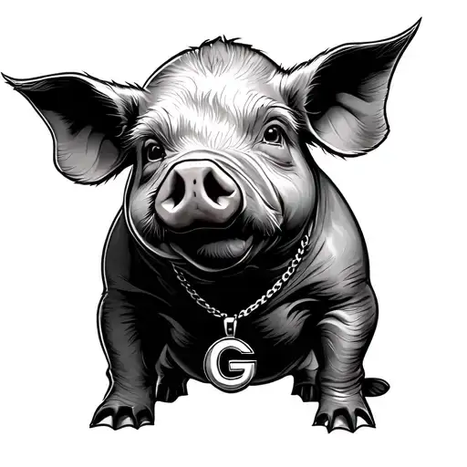 Pig Wearing Necklace With G Pendant Hanging