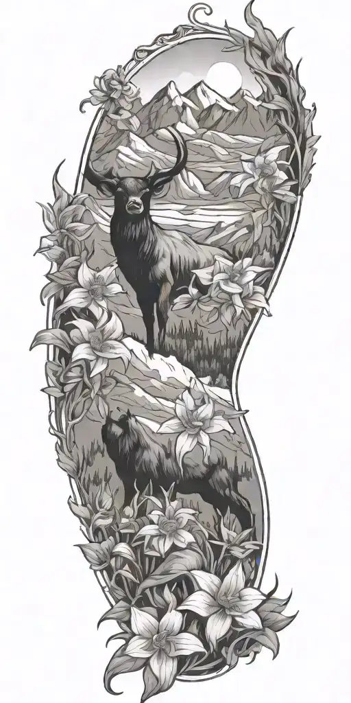 Colorado Mountains And Lark Bunting And Long Horn And Columbine