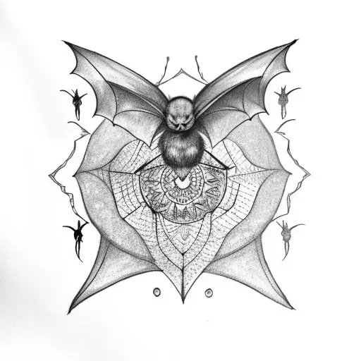 Bat Wings With Mandala Along With Spider Webs On An Arm