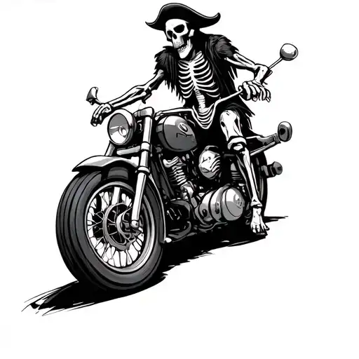 Skeleton Pirate Riding Motorbike