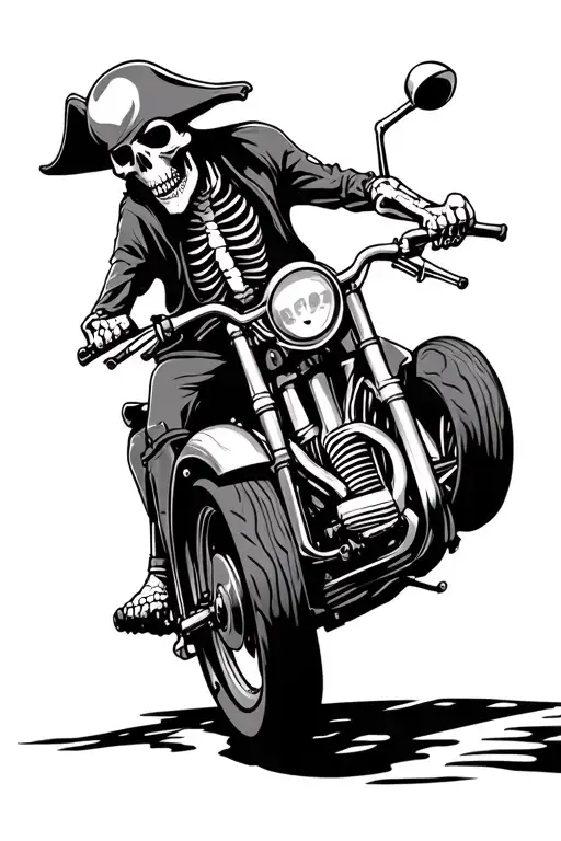 Skeleton Pirate Riding Motorbike