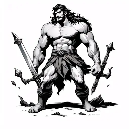 Disney Style Standing Hercules With A Sword Stab To Ground