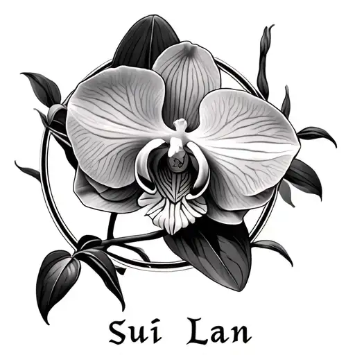 Orchid In A Frame With Sui Lan Written Underneath There