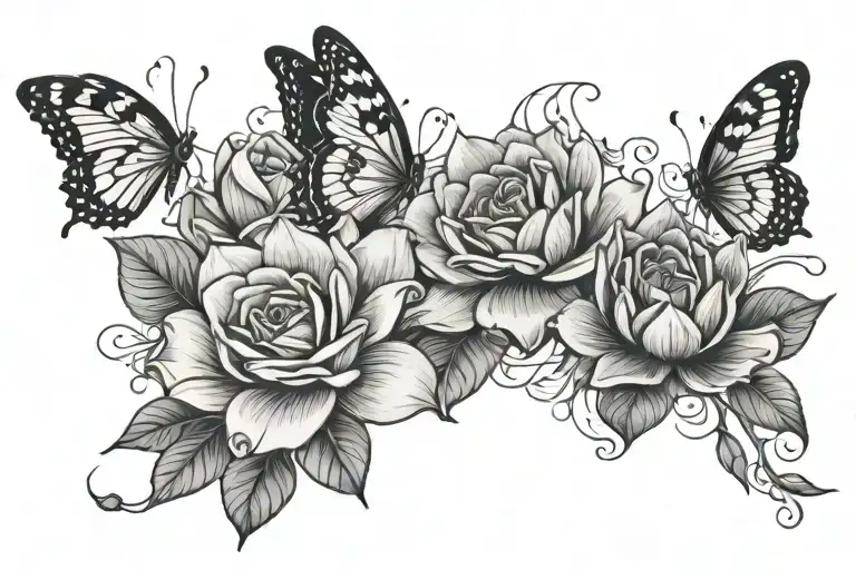 2 Roses Water Lily Flower 3 Butterflies Flying
