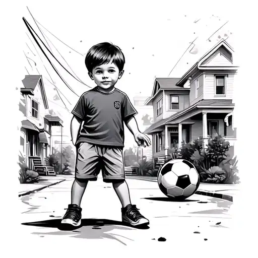 Child With A Soccer Ball In A Popular Neighborhood