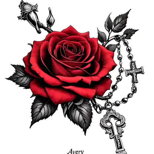 Rosary Wrapped Loosely With The Name Avery Detailed Red Rose