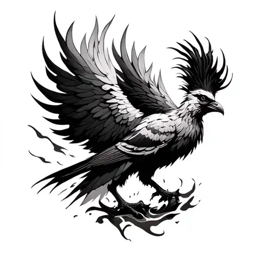 A Phenix Bird Resurgging Between Ashes And Flames
