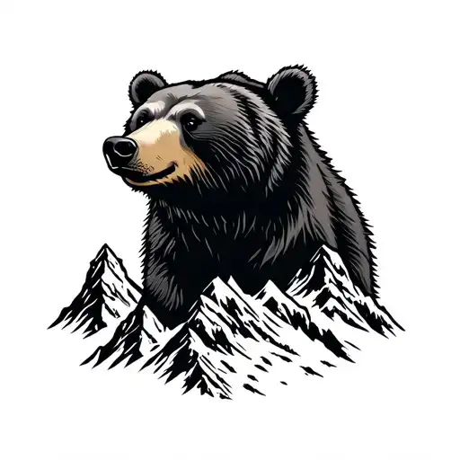 Mountain Range And Bear Silhouette And Alaska