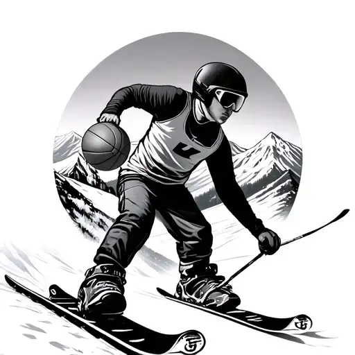 A Person Doing Ski With A Basketball At The End Of The Ride Where You Can See The Mountain