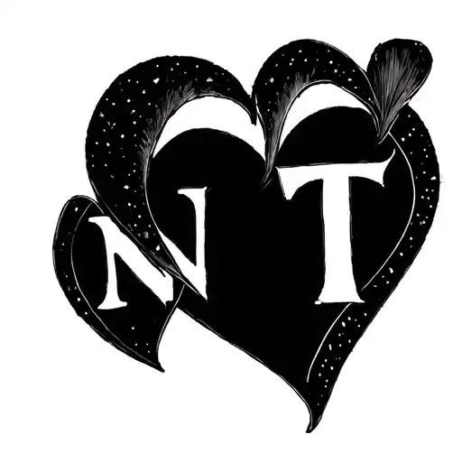 A Black Heart Outline With Initials N And T Integrated Within The Outline