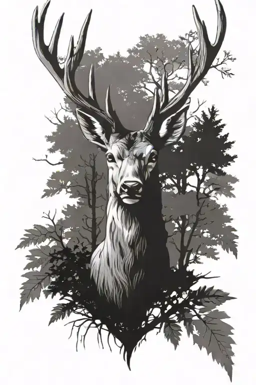 Deer Head With Trees