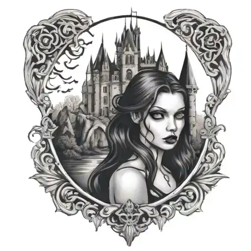 Vampire Girl With Castle In Background Black
