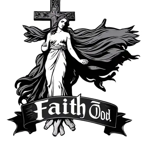 A Cross With God Carrying Her And The Feet That Say Faith