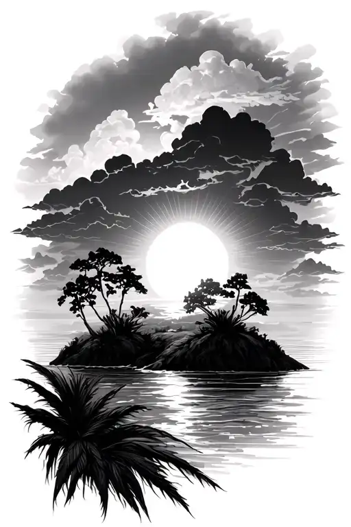 Sun Rising Over Island Landscape
