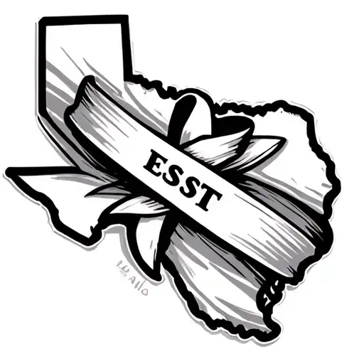 State Of Texas Outline With Ribbon In Middle With Est On Ribbon