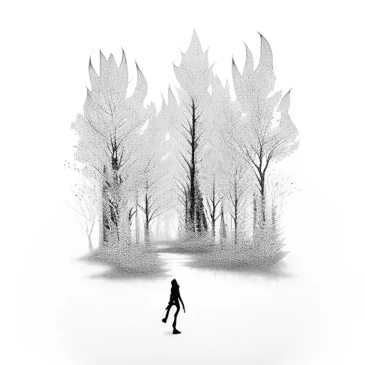 A Silhouette Of A Person Walking Through A Forest Of Enchanted Quills